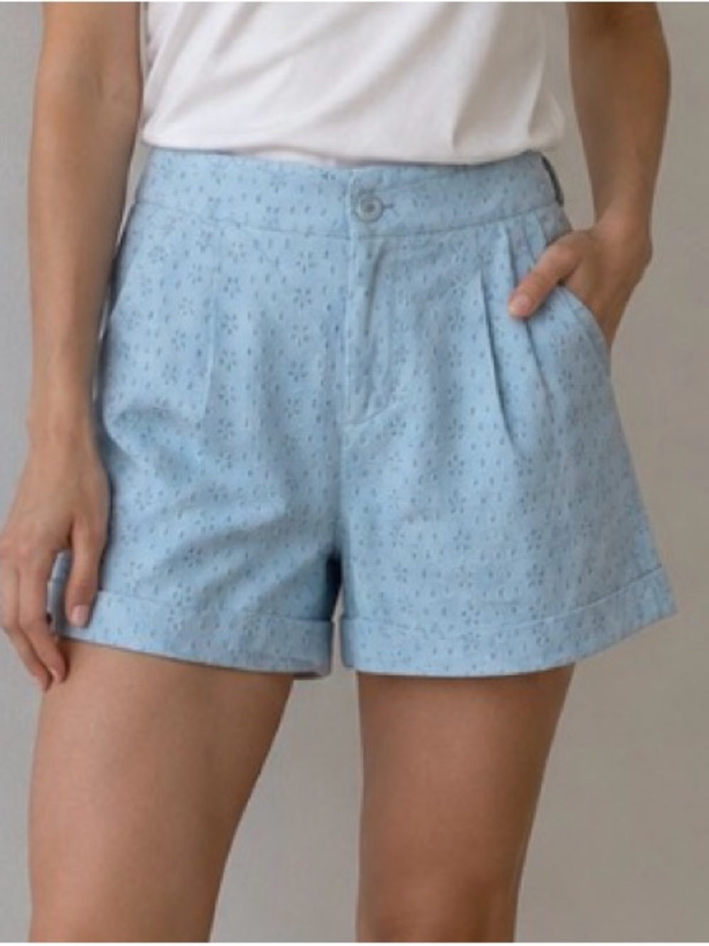 VENUS Light Blue Eyelet High Waist Shorts women’s